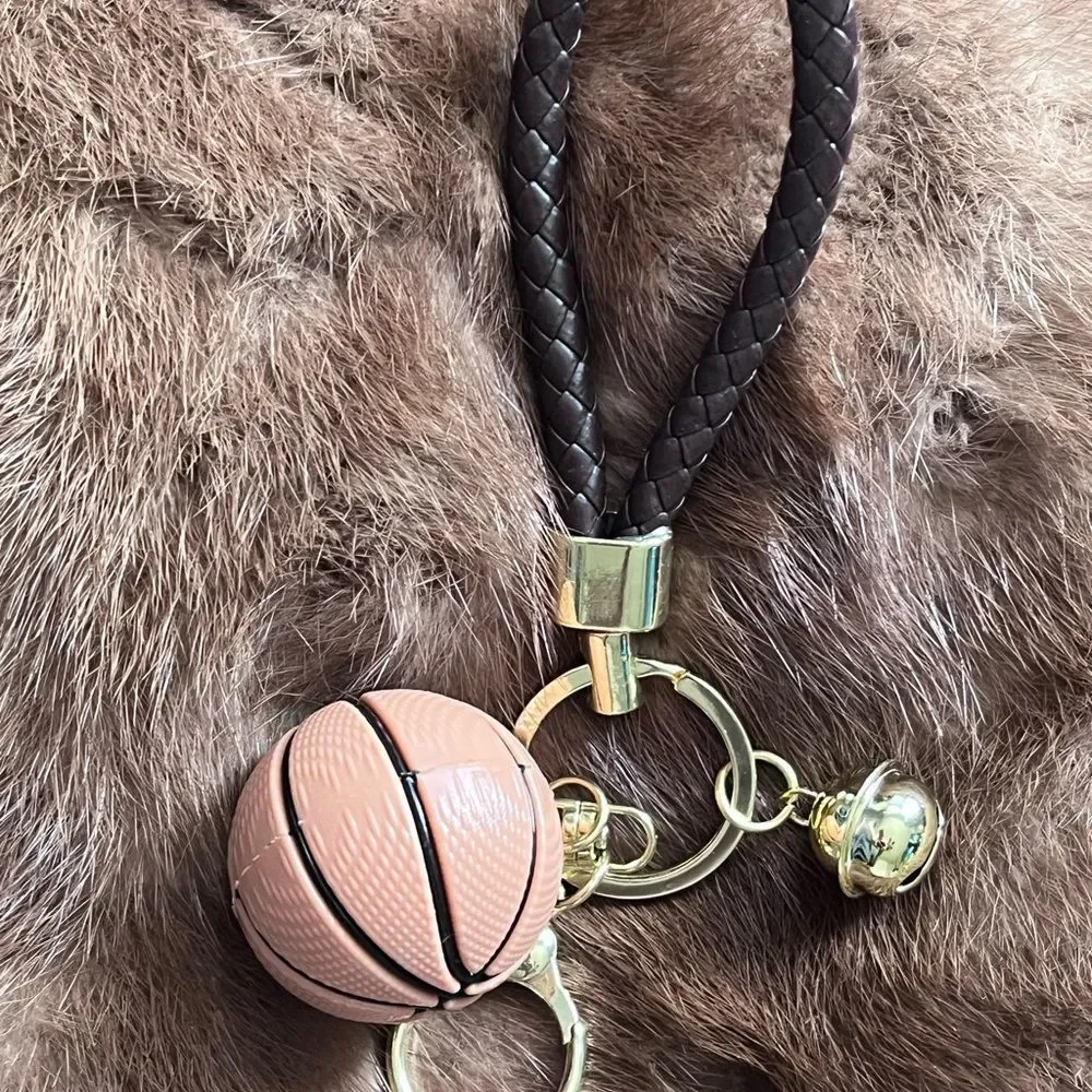 Basketball Keychain with braided leather Strap